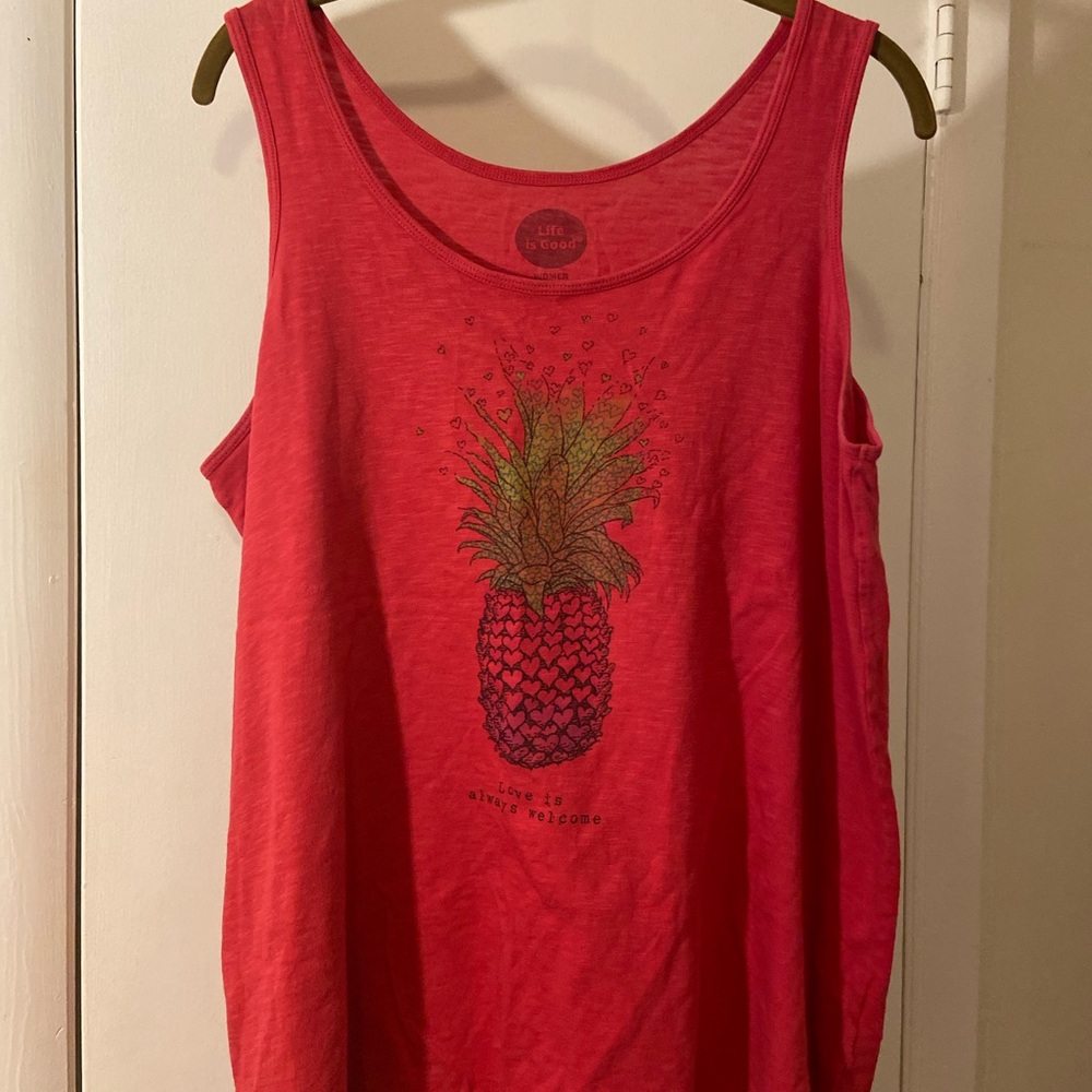 Life Is Good Bright Pink Pineapple Graphic Tank